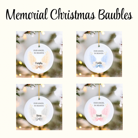 Personalised Pink Memorial Angel Wings Ceramic Ornament