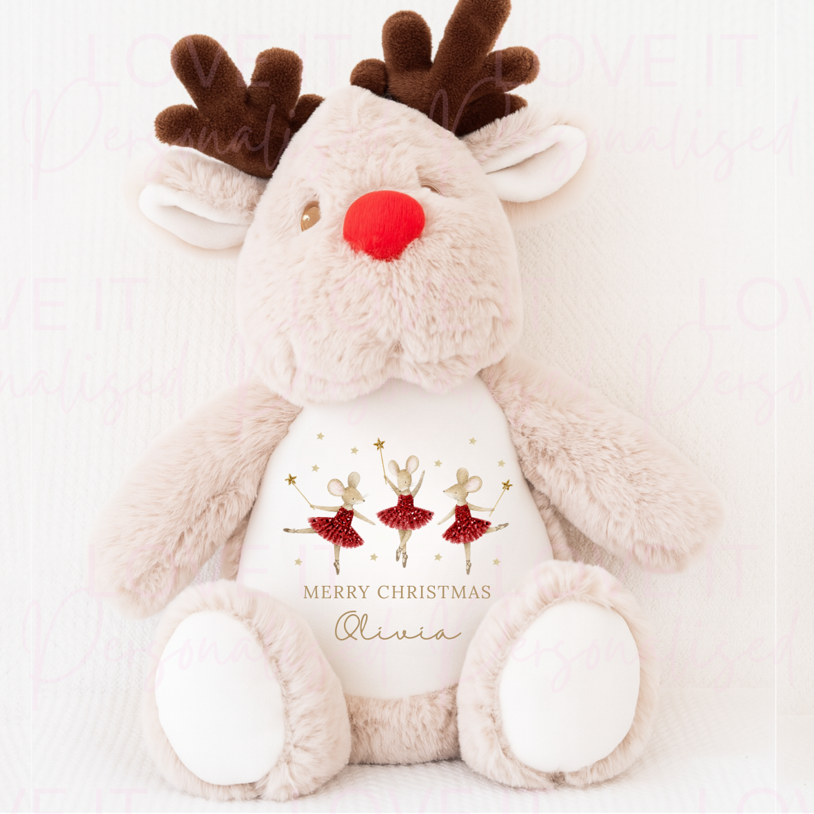Personalised Mouse Ballerina Christmas Reindeer Teddy