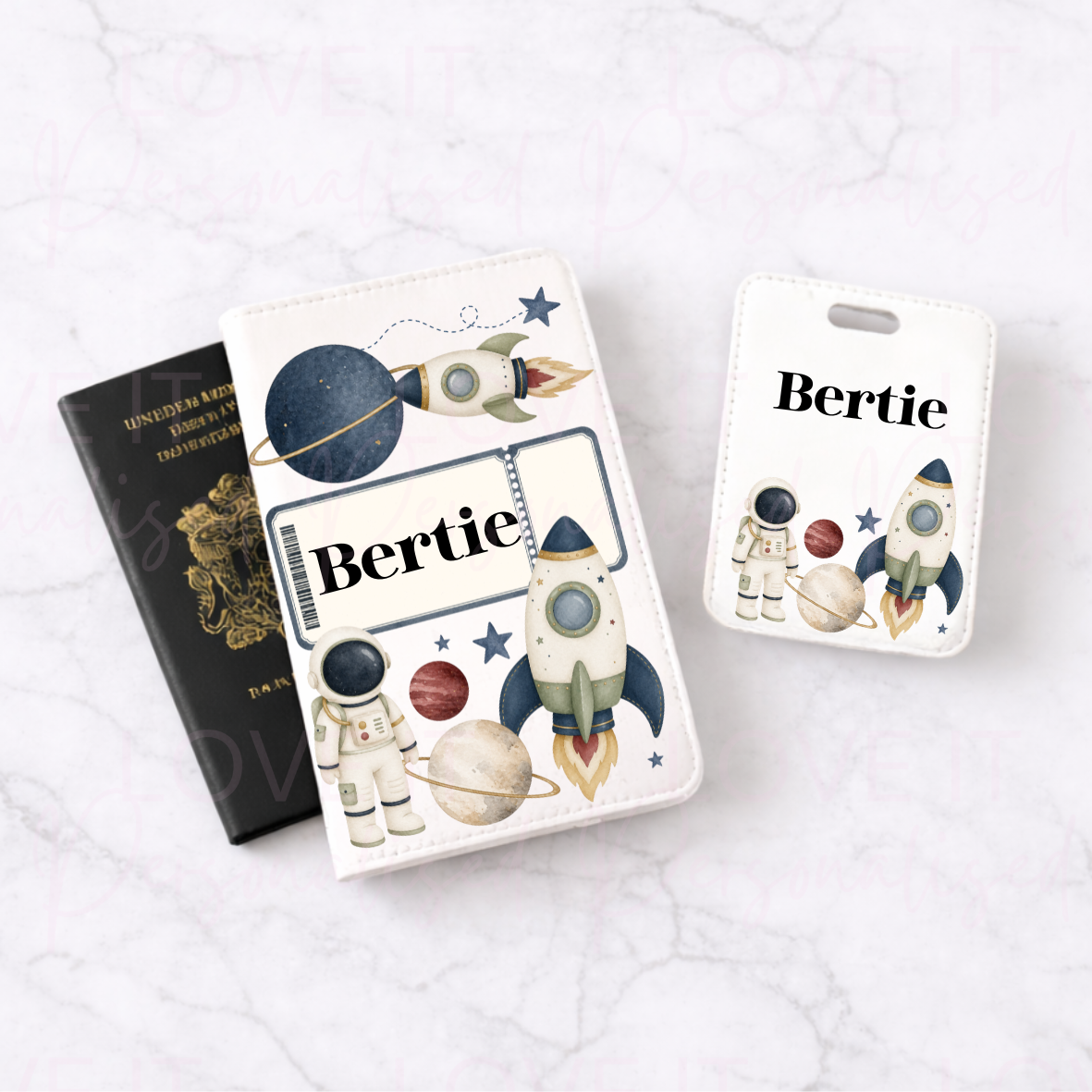 Personalised Space Luggage Tag & Passport Cover