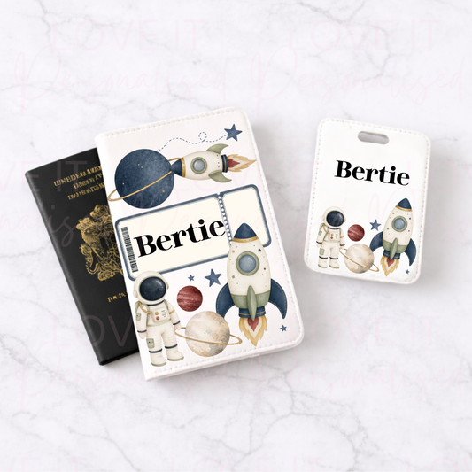 Personalised Space Luggage Tag & Passport Cover