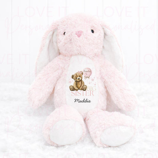 Personalised ‘I’m going to be a Big Sister/Brother/Again’ Bunny Teddy - Pink/Blue/Brown/Grey/White