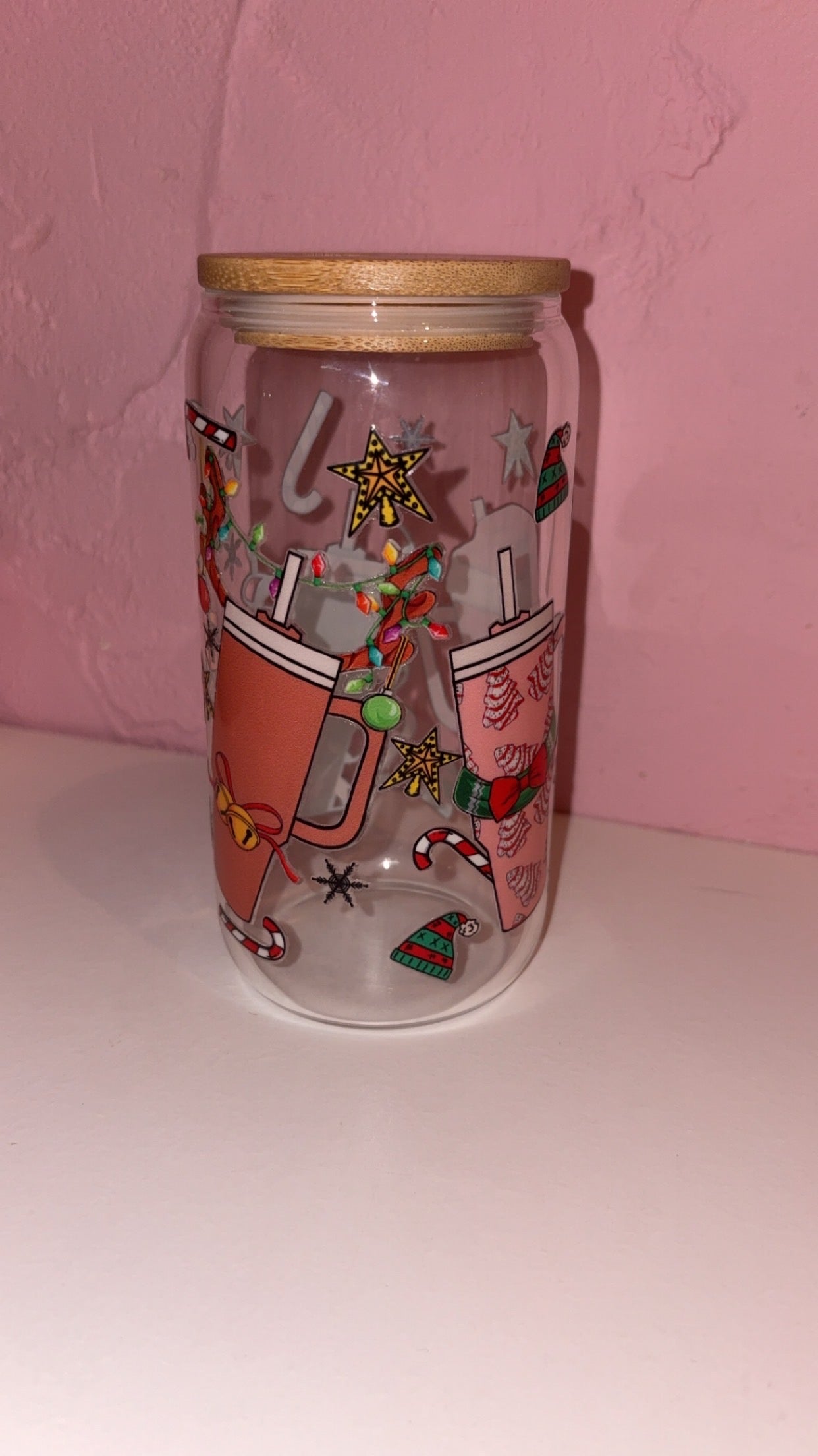 Christmas Designs 16oz Plastic/Glass Libbey Glass Can