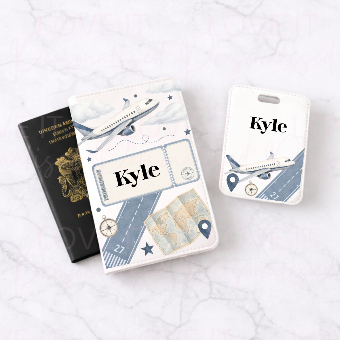 Personalised Plane Luggage Tag & Passport Cover