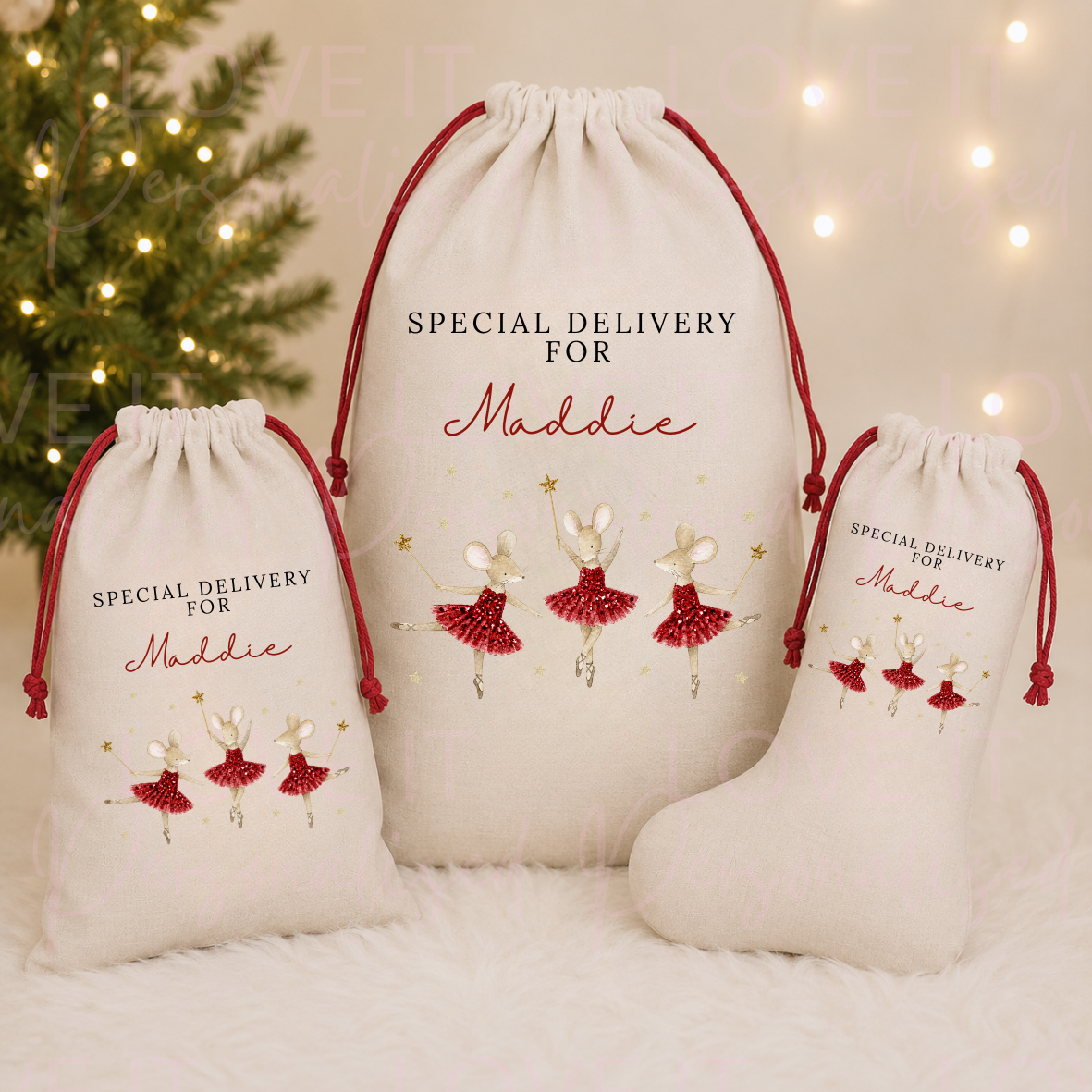 Personalised Mouse Ballerina Christmas Stocking/Sack