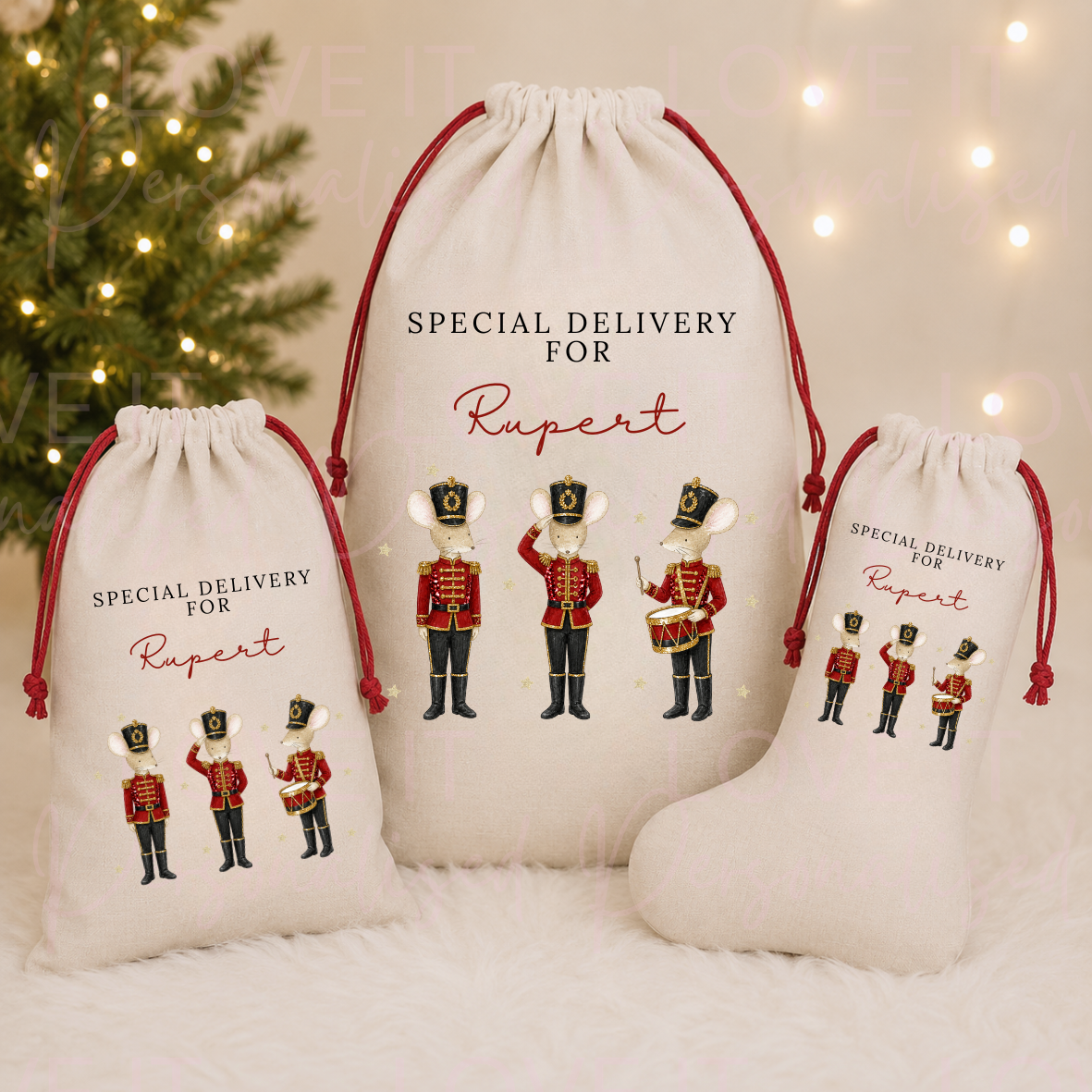 Personalised Nutcracker Mouse Christmas Stocking/Sack