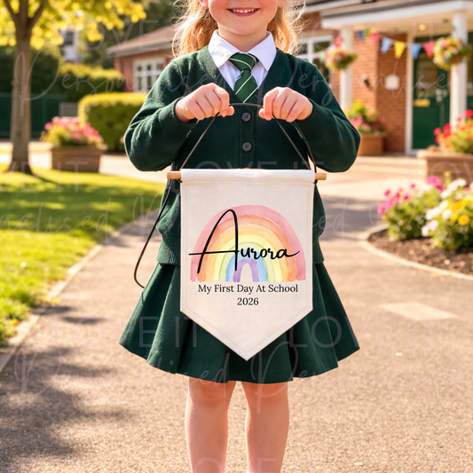Personalised My First Day At Nursery/School Linen Hanging Flag Bunting Pennant
