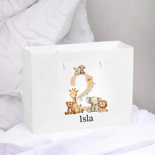 Personalised Birthday Gift Bag - Animal Number Design