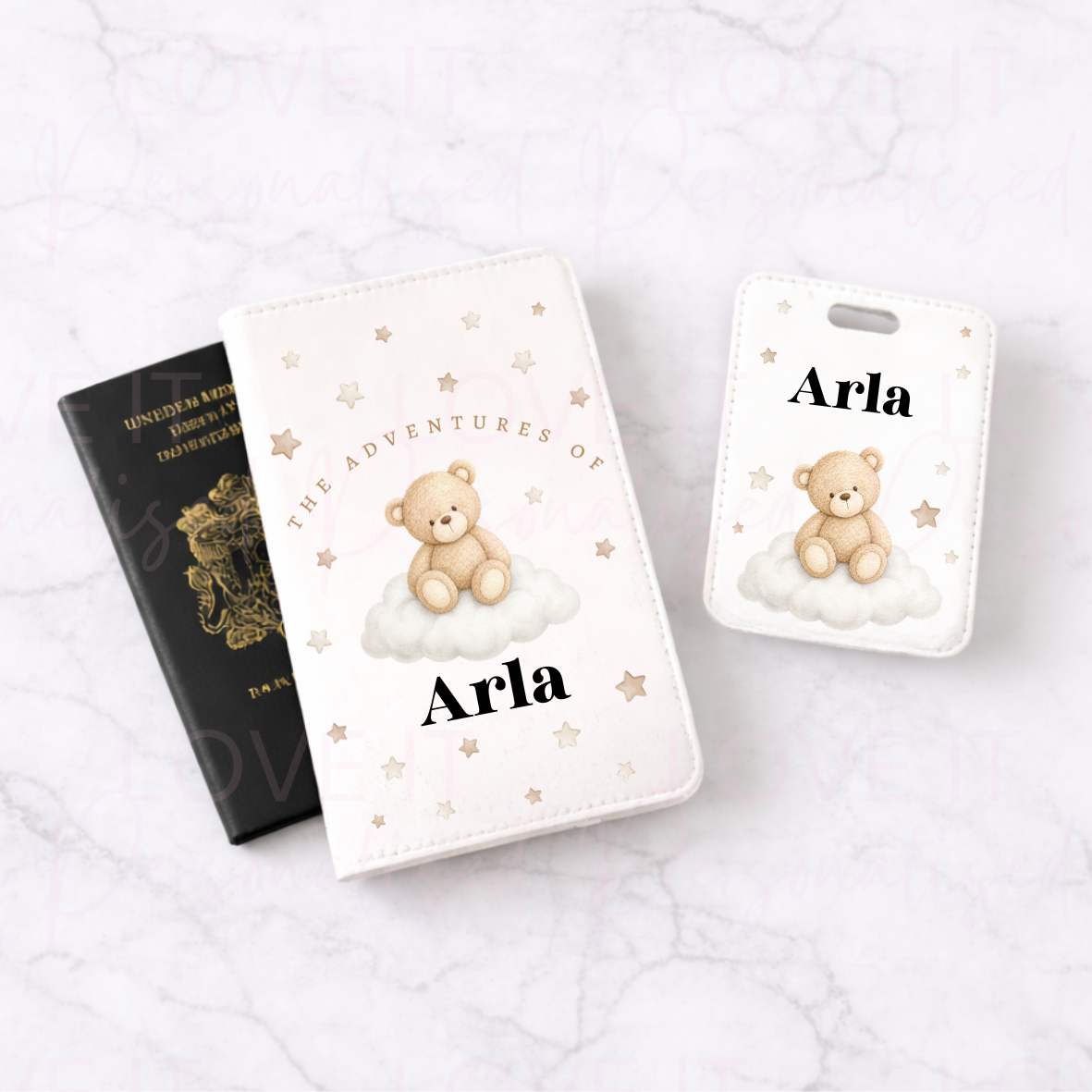 Personalised Bear Cloud Luggage Tag & Passport Cover