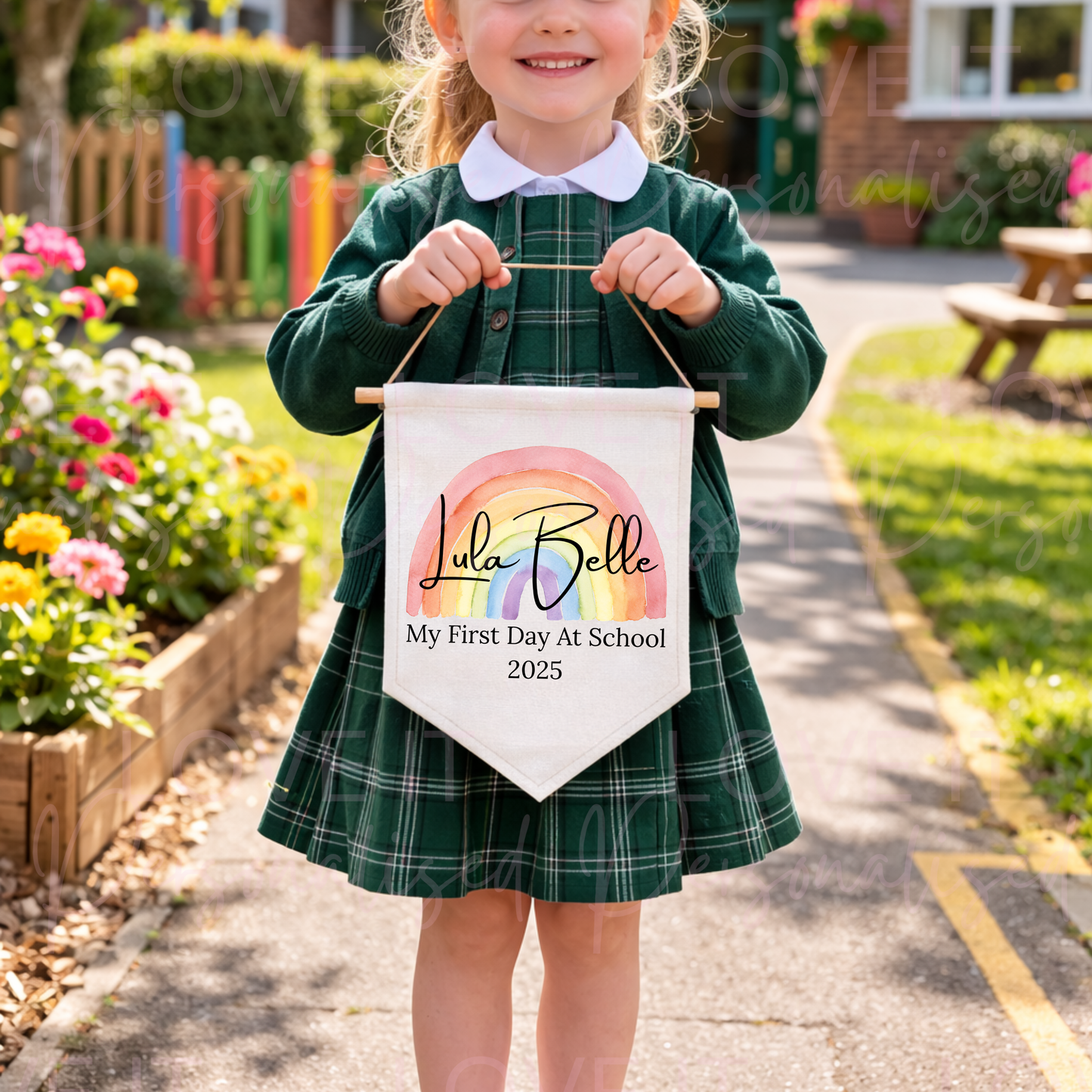 Personalised My First Day At Nursery/School Linen Hanging Flag Bunting Pennant