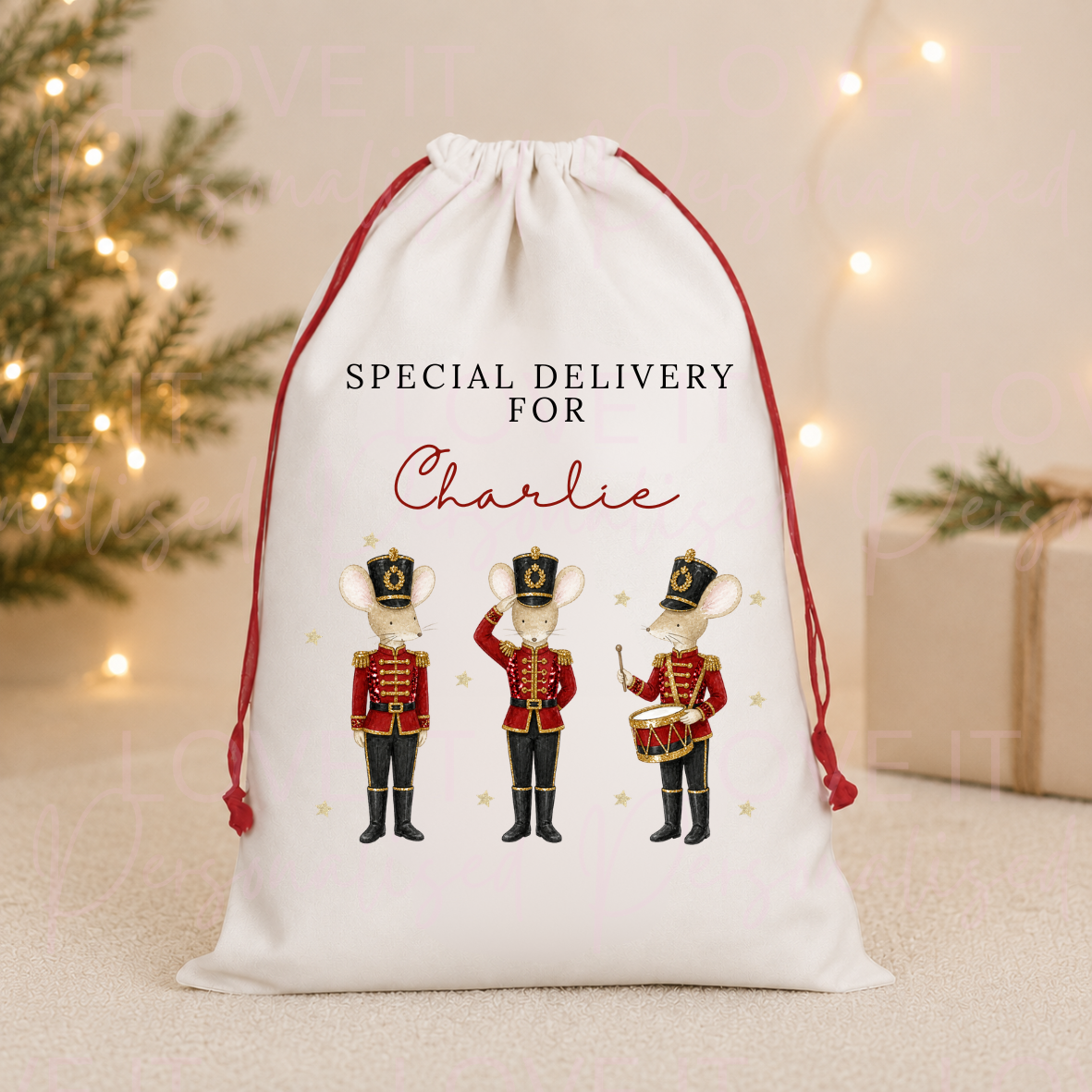 Personalised Nutcracker Mouse Christmas Stocking/Sack
