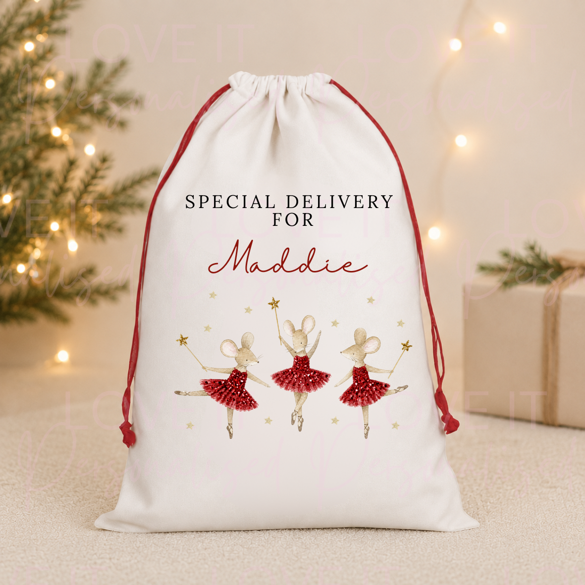 Personalised Mouse Ballerina Christmas Stocking/Sack