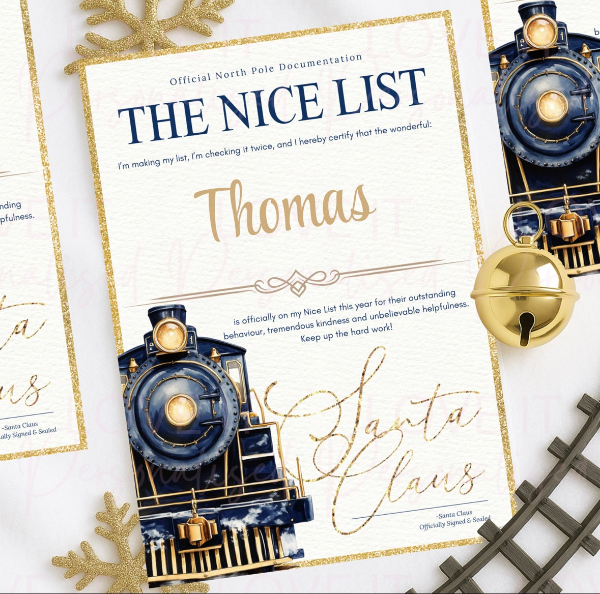 Personalised Nice List Pink/Blue Express Train Certificate
