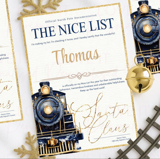 Personalised Nice List Pink/Blue Express Train Certificate