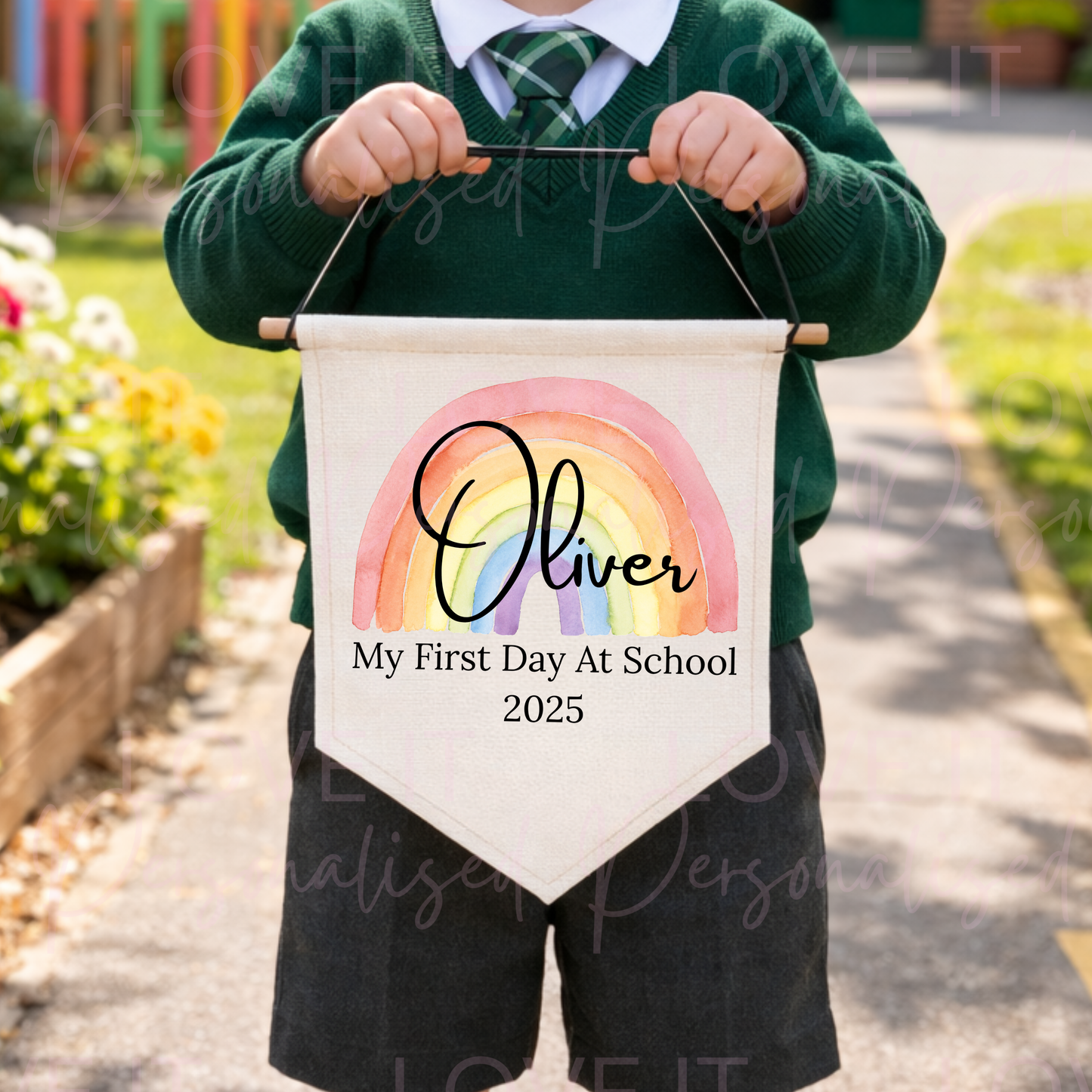Personalised My First Day At Nursery/School Linen Hanging Flag Bunting Pennant