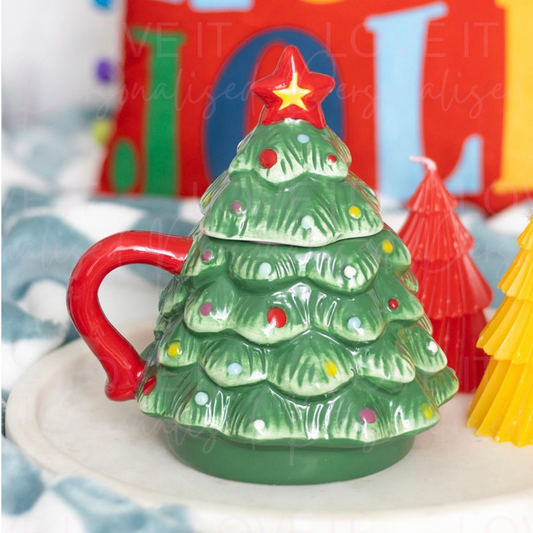 Green/Red Christmas Tree Shaped Mug With Lid