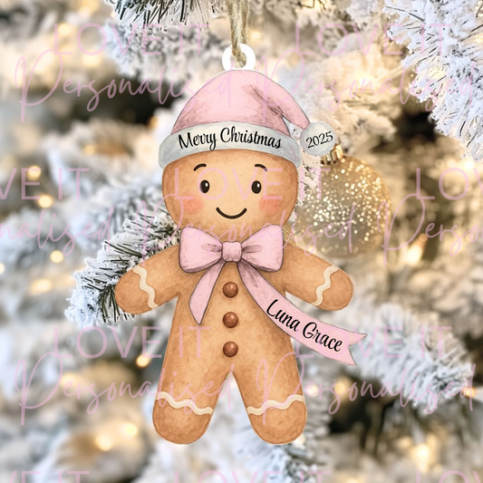 Personalised Custom Message Gingerbread Acrylic Tree Ornament - Multiple Colours
