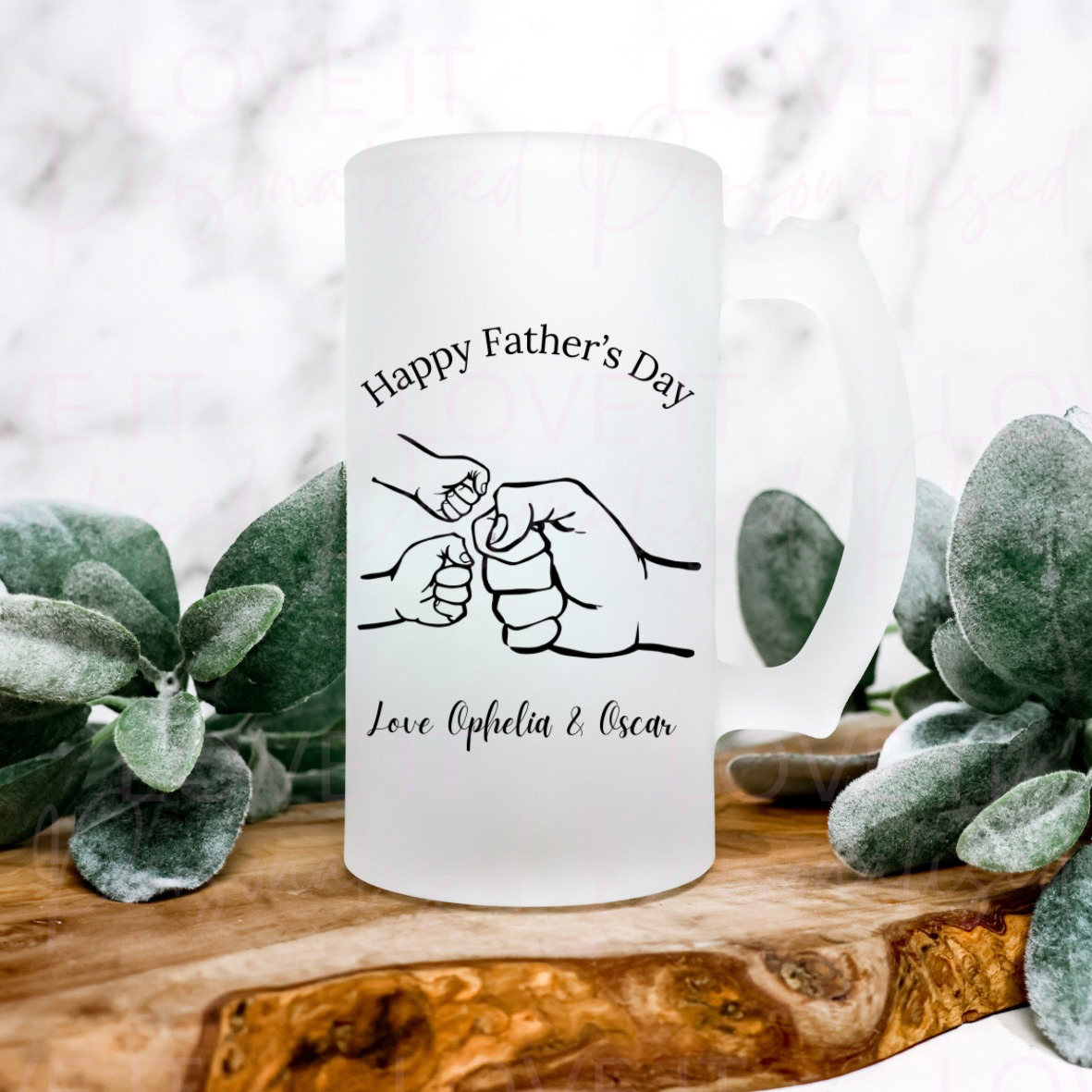 Personalised Happy Father's Day Hand  Frosted Beer Stein