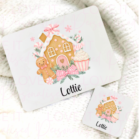 Personalised Christmas Gingerbread Placemat Set - Pink/Blue