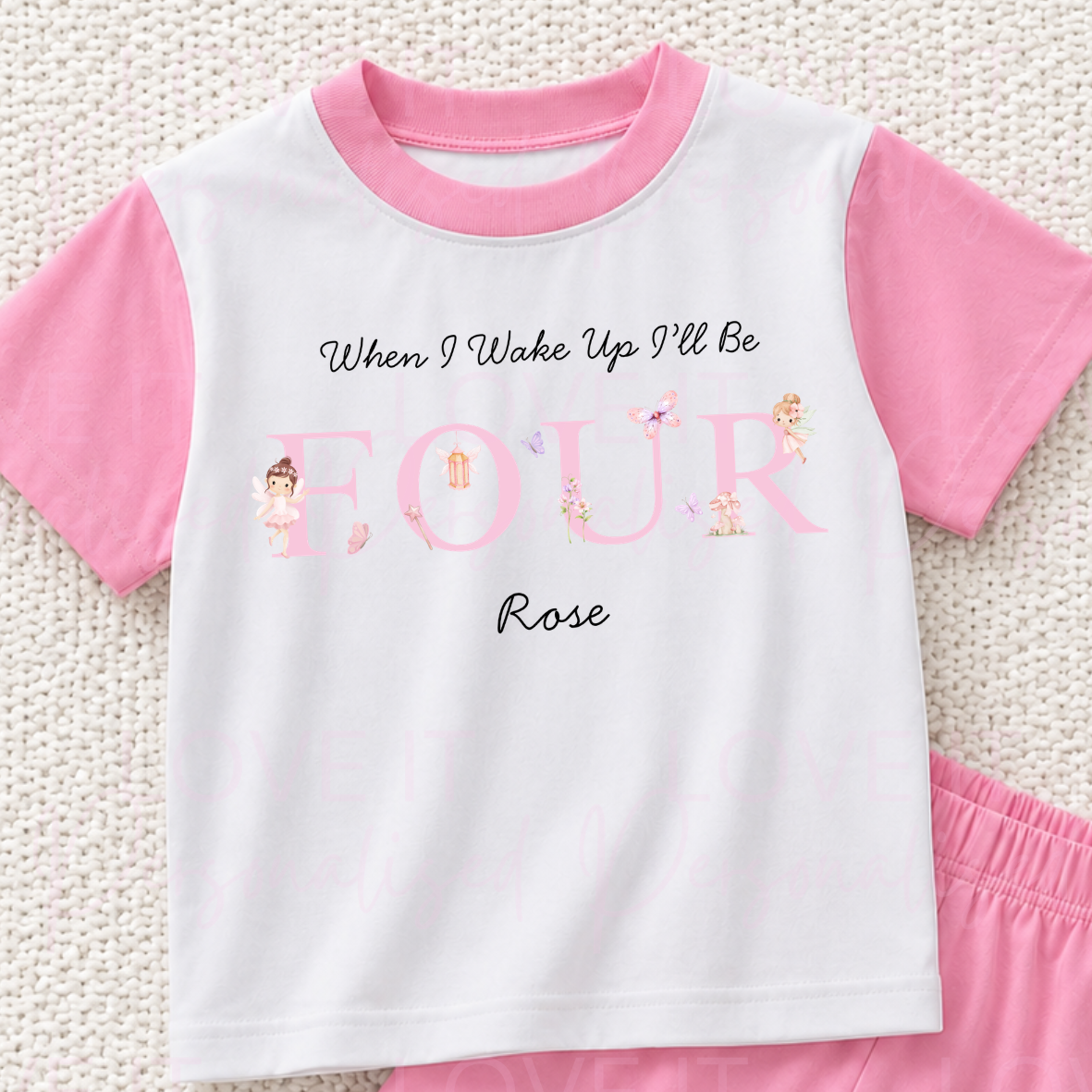 Personalised Fairy Birthday Pink Short Pyjamas