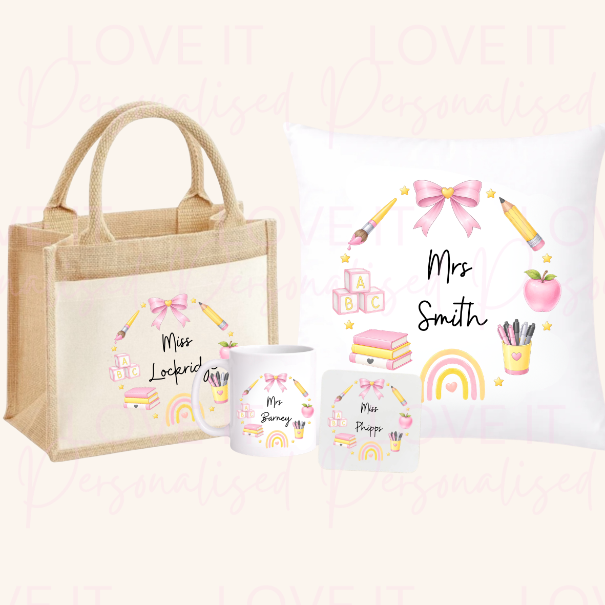 Personalised Teacher Wreath Gifts - Pink/Navy