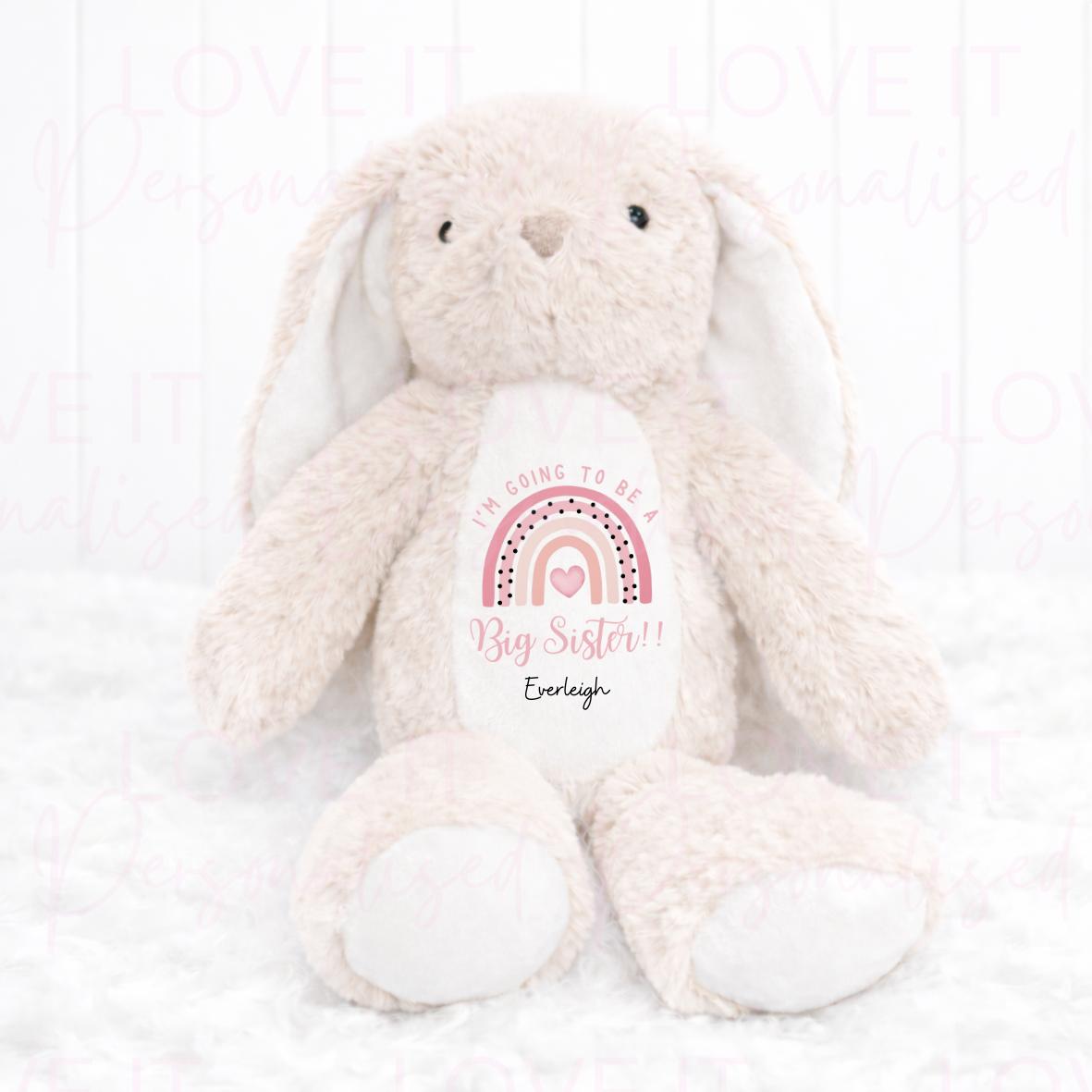 Personalised ‘I’m going to be a Big Sister/Brother’ Bunny Teddy - Pink/Blue/Brown/Grey/White