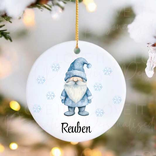 Personalised Christmas Ceramic Ornament - Pink/Blue Gonk Design