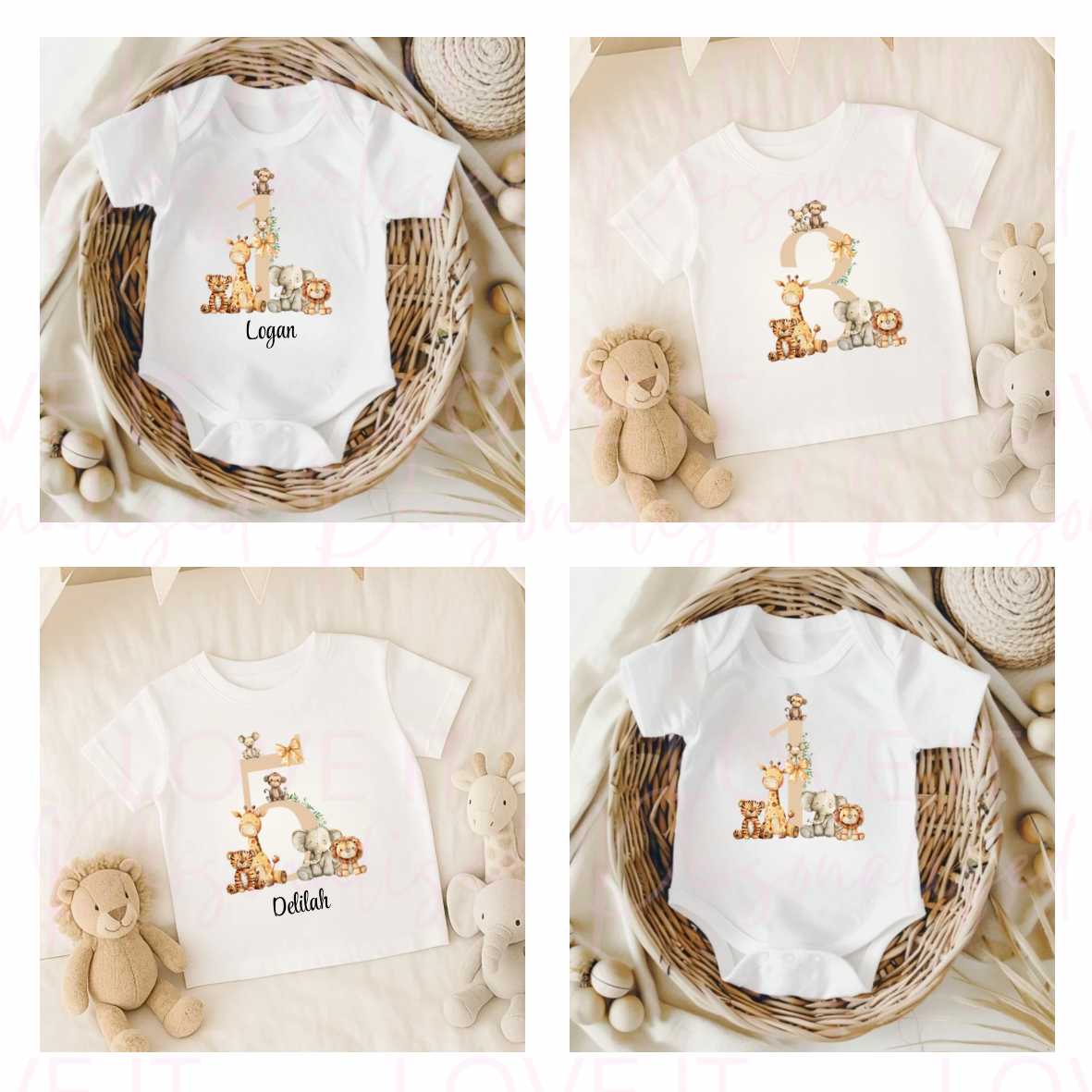 Personalised Birthday Safari Animal Outfit Baby Bodysuit/ Children's T-shirt