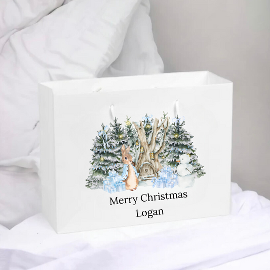 Personalised Christmas Gift Bag - Pink Or Blue Rabbit Design