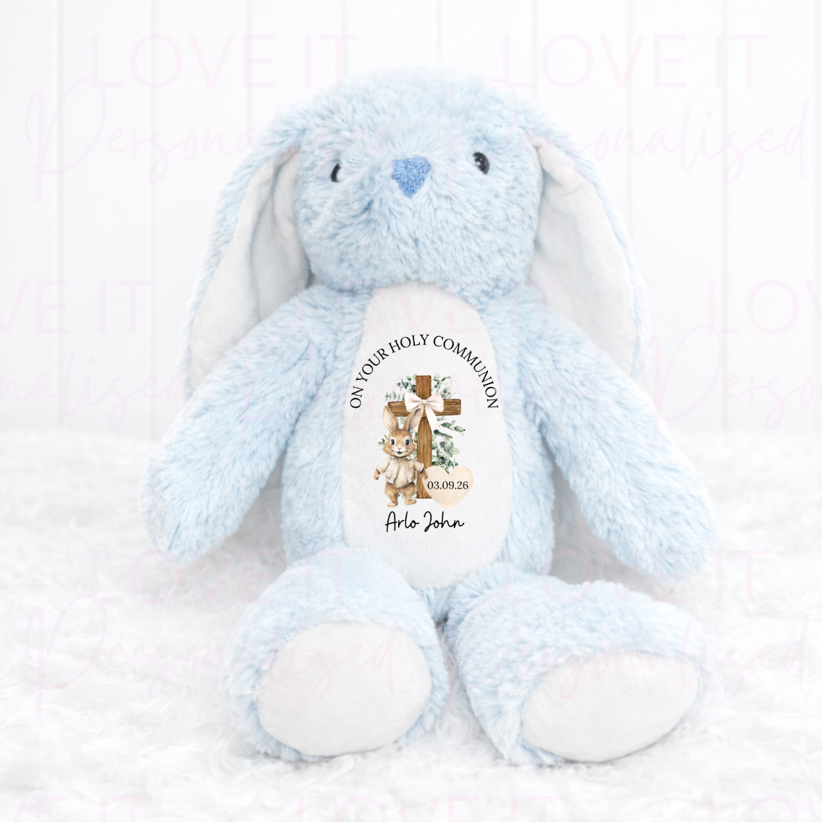 Personalised On Your Christening/Baptism Bunny Teddy - Pink/Blue/Brown/Grey/White