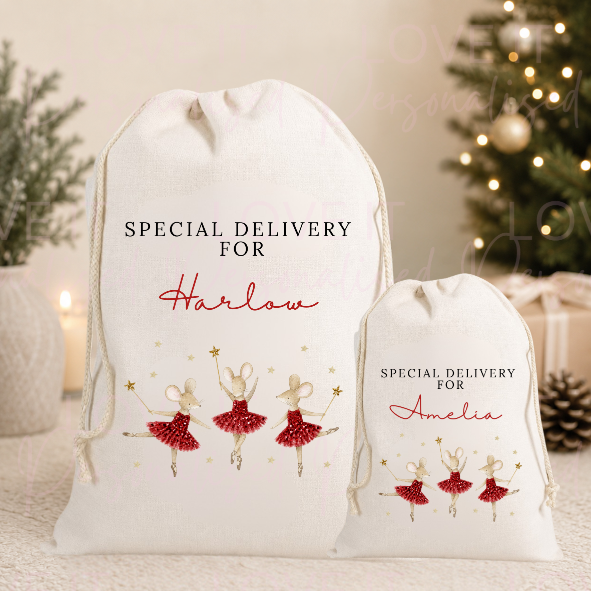 Personalised Mouse Ballerina Christmas Stocking/Sack
