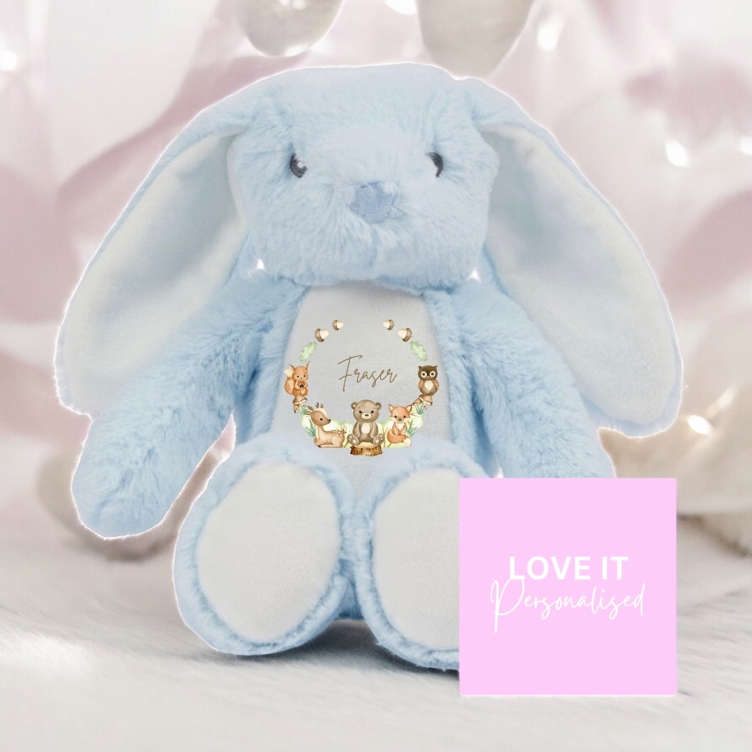 Personalised Bunny Teddy - Woodland Wreath Design