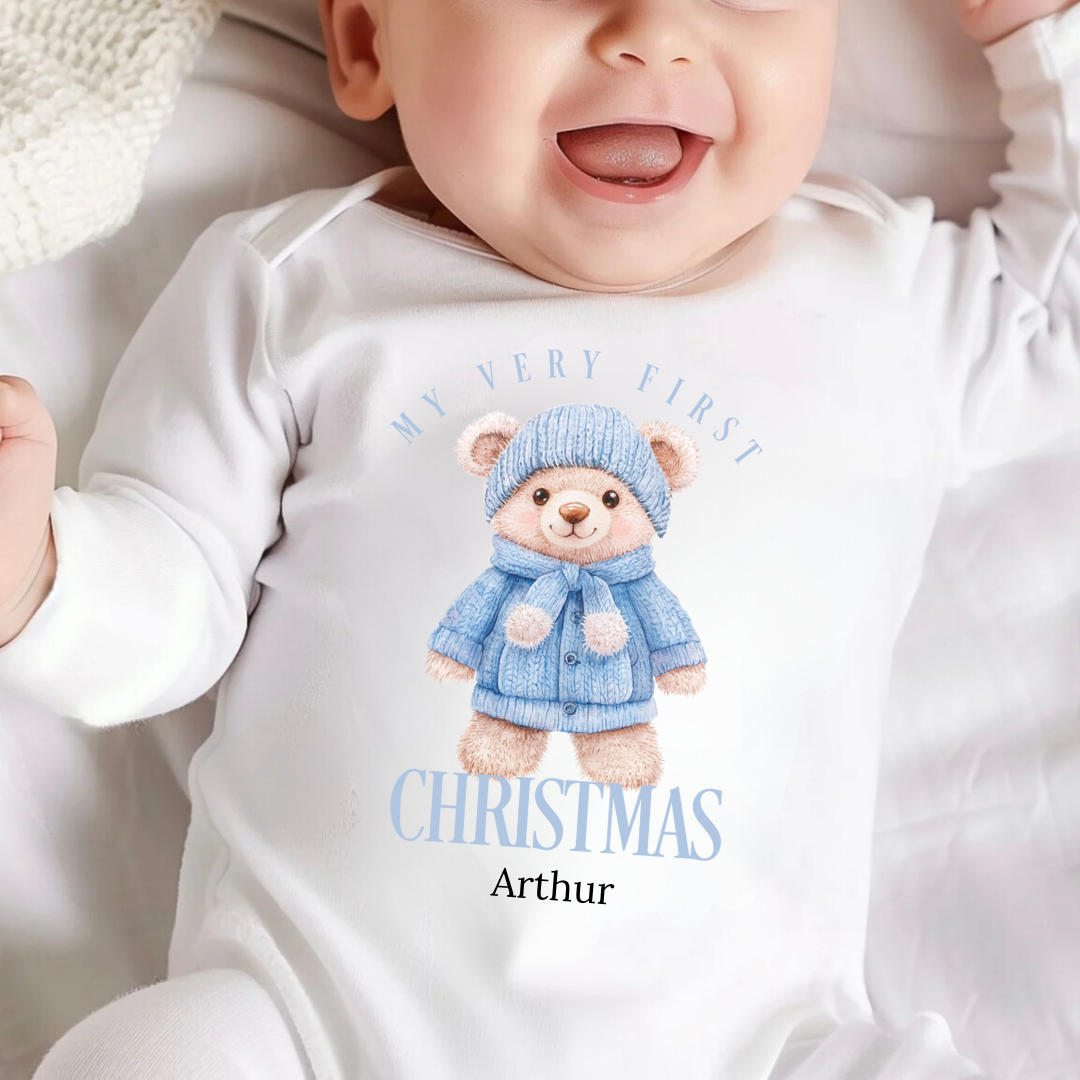 Personalised Christmas Bodysuit/Babygrow - 1st Christmas Bear Design