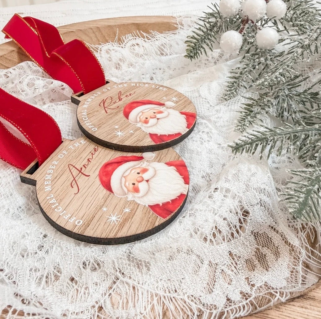 Personalised Oak Santa Nice List Medal