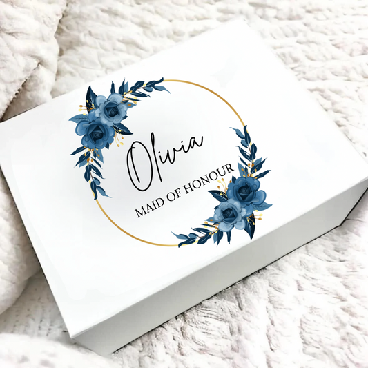 Personalised Navy Maid Of Honour Magnetic Gift Box