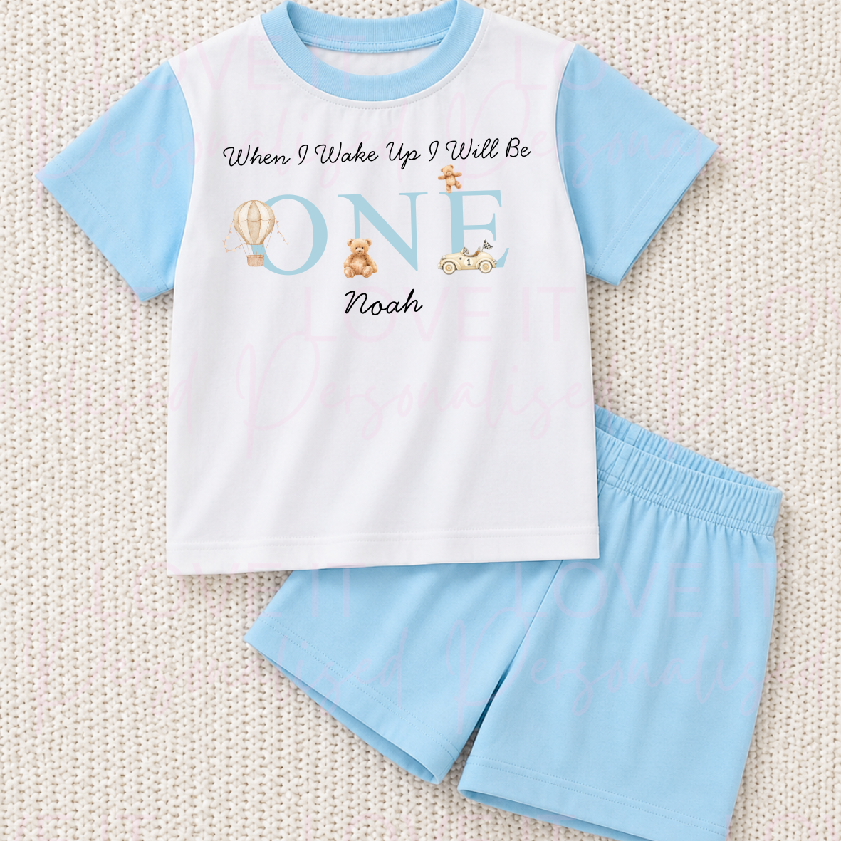 Personalised Birthday Blue Short Pyjamas