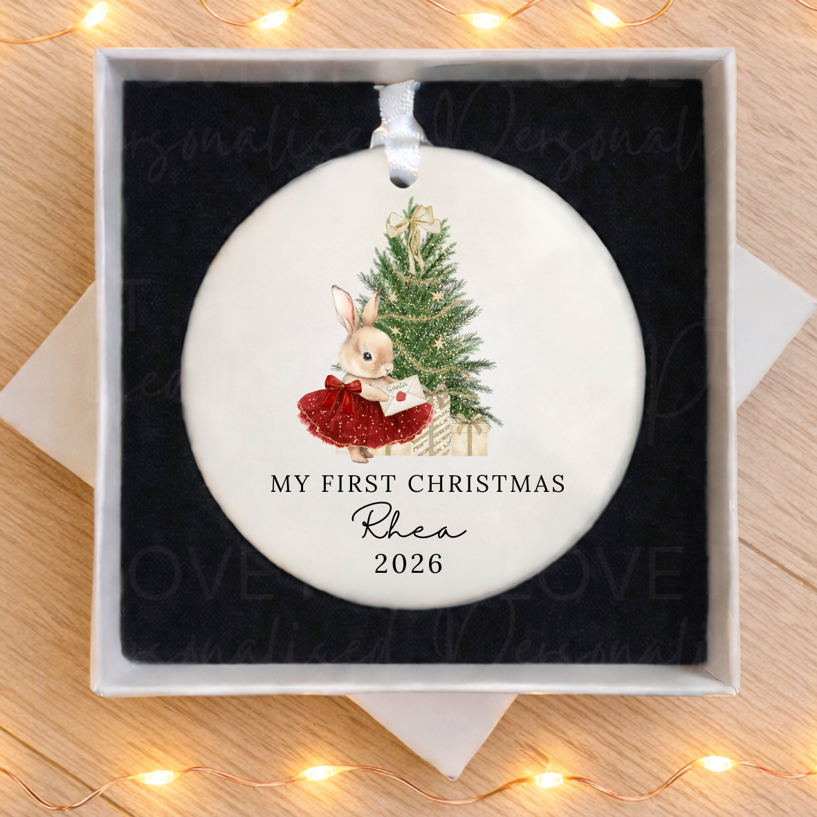 Personalised First Christmas Ceramic Ornament - Red Bear/Bunny Design