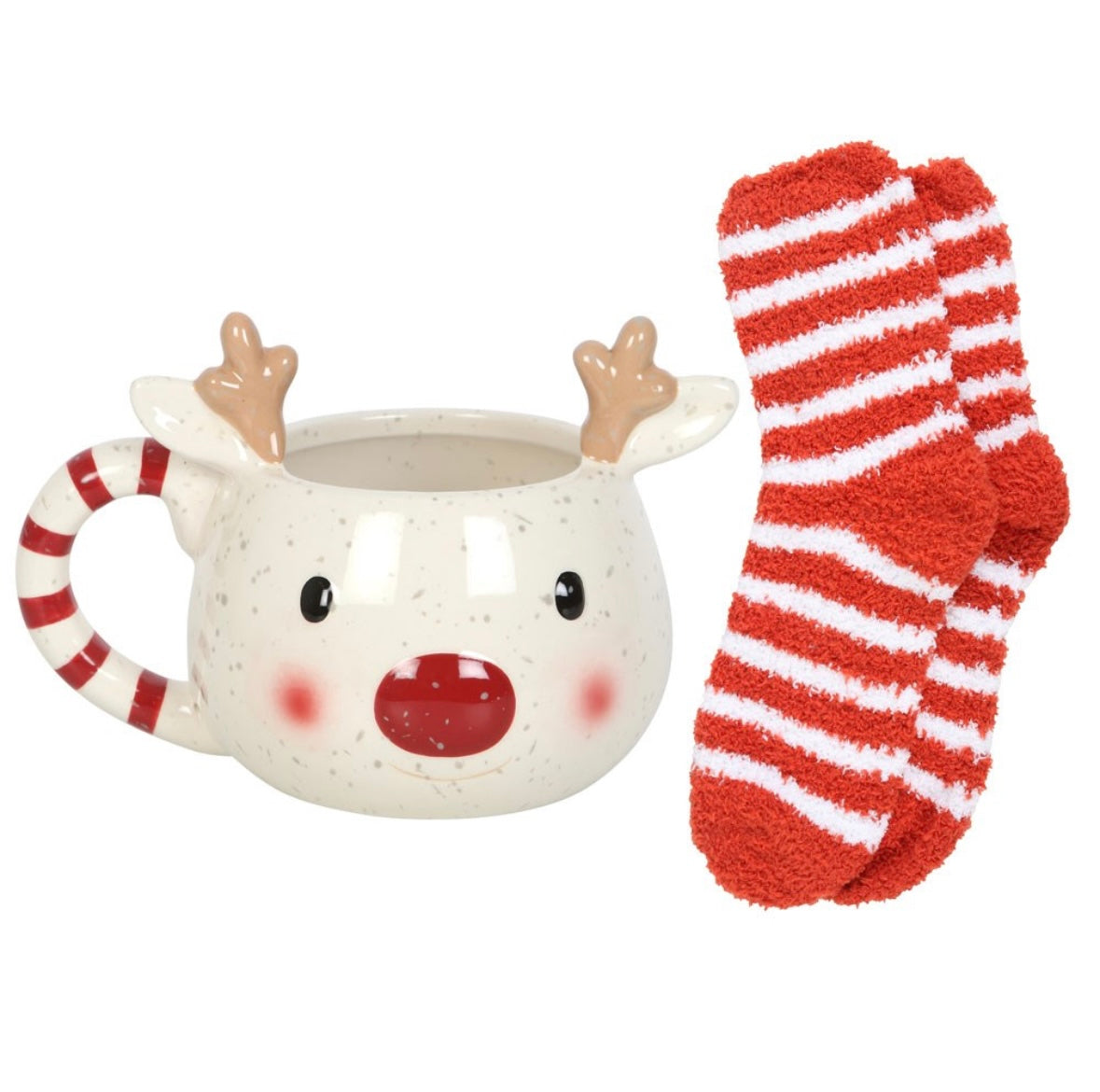 Rudolph Reindeer/Snowman Christmas Mug And Socks Set