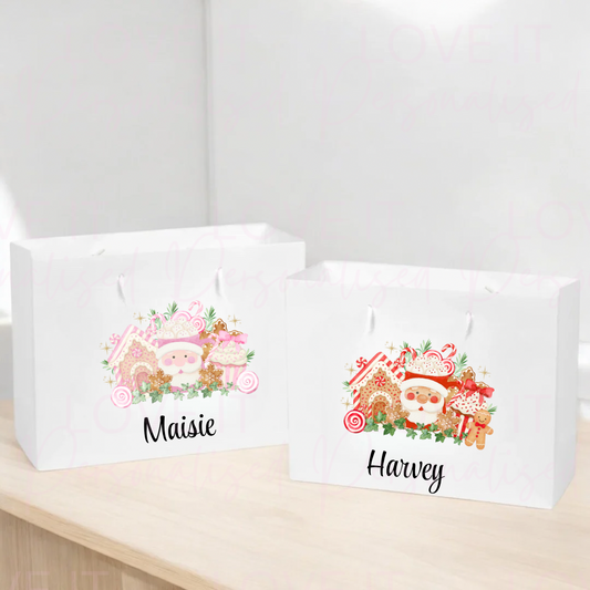 Personalised Christmas Gift Bag - Pink Or Red Bakery Design