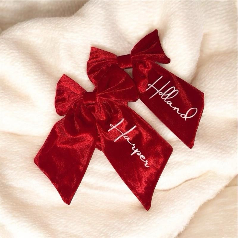 Personalised Large Velvet Hair Bow With Clip - 8 Colours