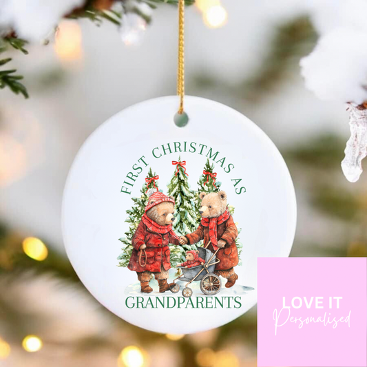 Ceramic Christmas Ornament - 1st Christmas Grandparents Design