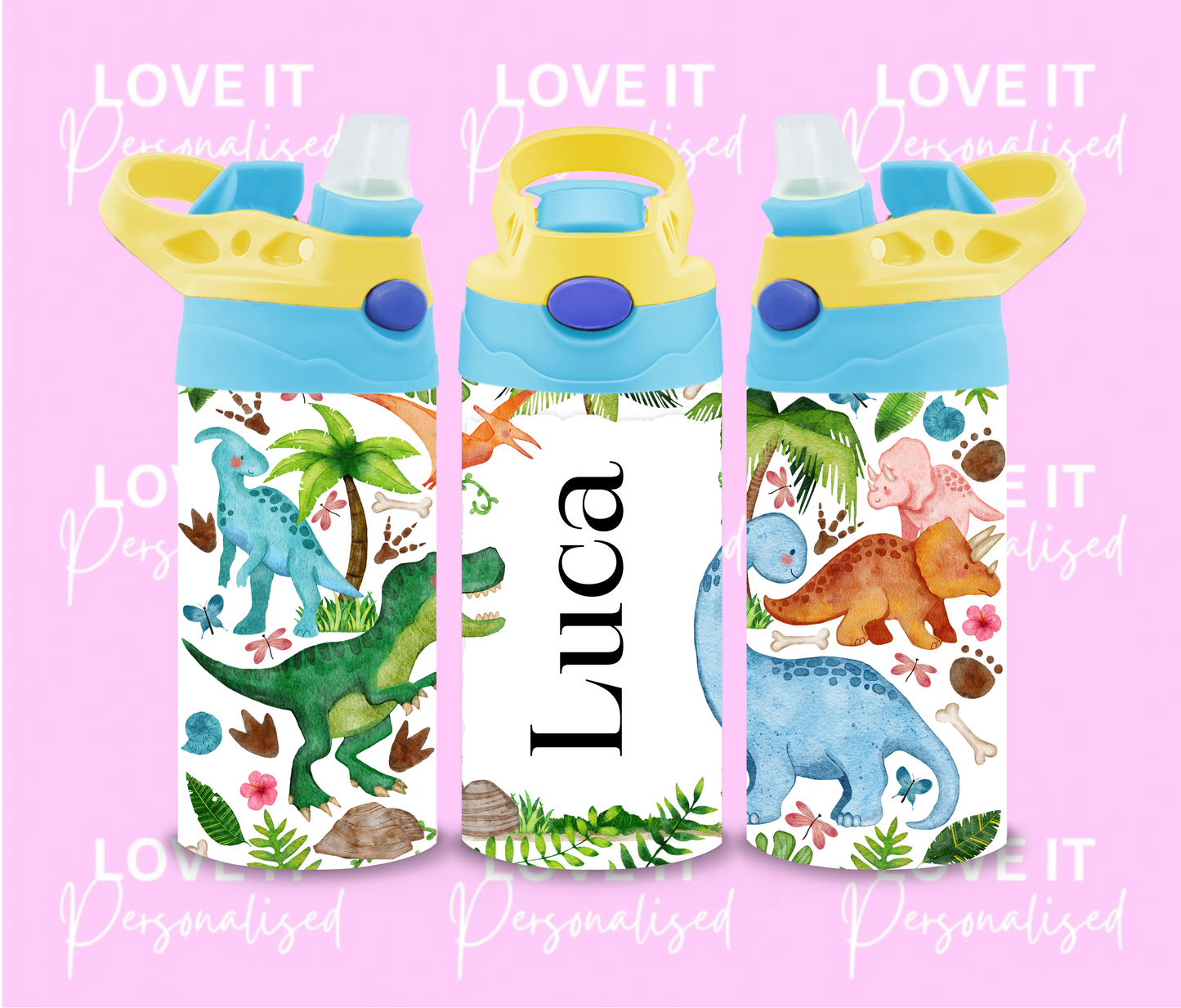 Personalised Dinosaur Children’s Water Bottle (different lid colours)