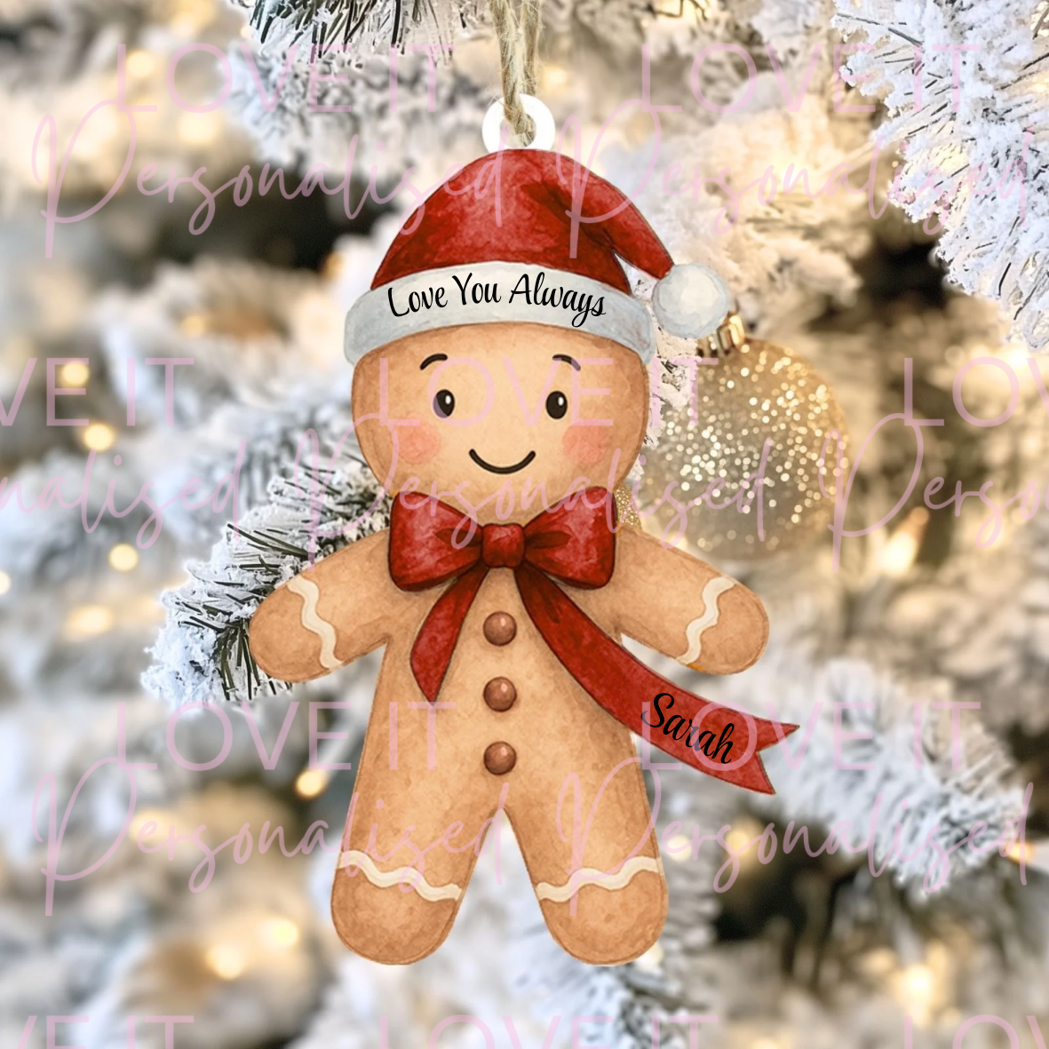 Personalised Custom Message Gingerbread Acrylic Tree Ornament - Multiple Colours