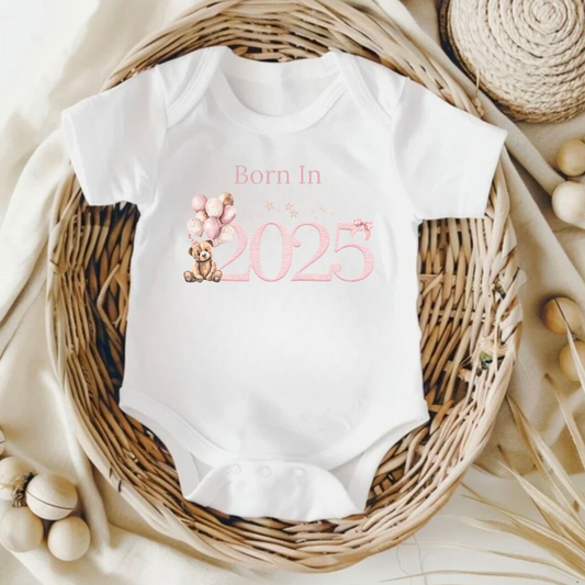 Born in 2025 Bear Baby Bodysuit