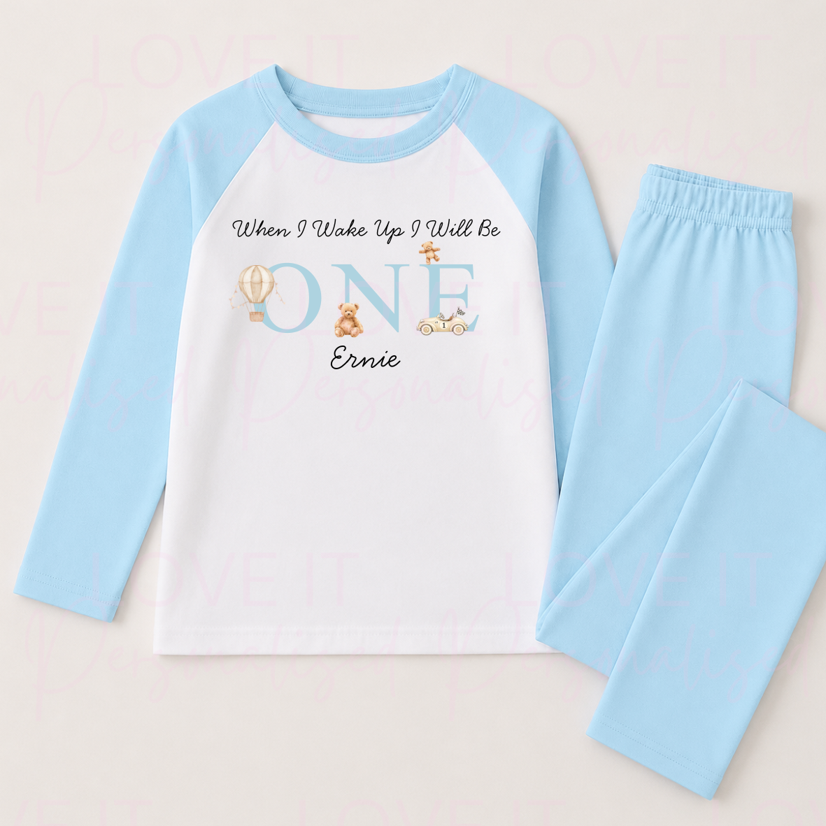 Personalised Birthday Blue Long Sleeve Pyjamas