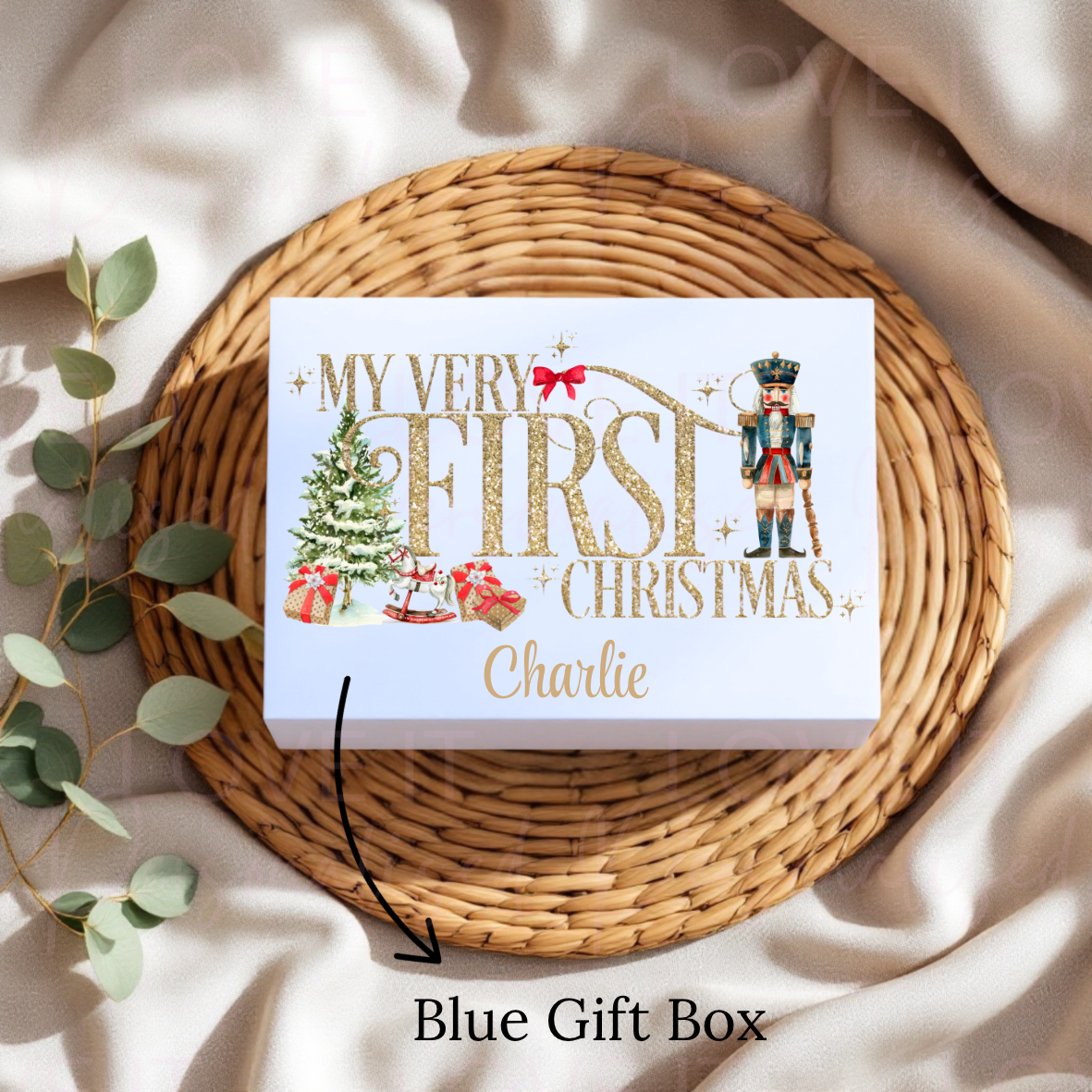 Personalised Christmas Magnetic Gift Box - Pink/Blue 1st Christmas Design