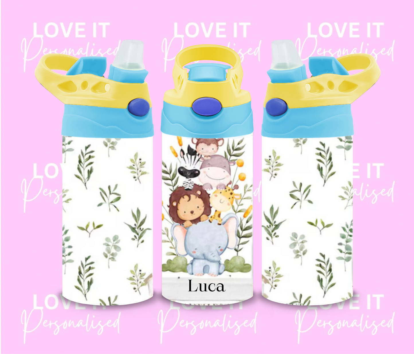 Personalised Children’s Animal Water Bottle (different lid colours)