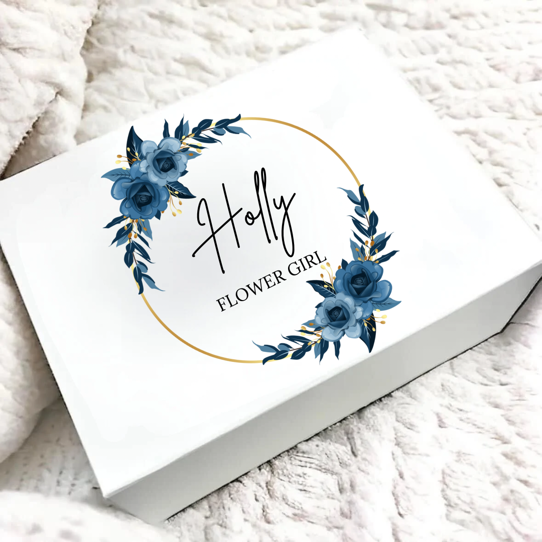 Personalised Navy Flower Girl Magnetic Gift Box