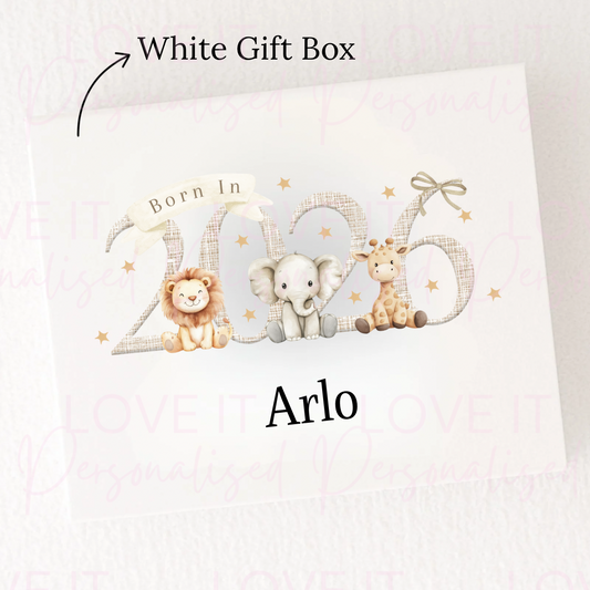 Personalised Born In… Safari Animal Magnetic Gift/Memory Box