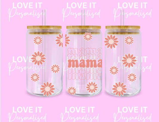 Coral Mama Flower Libby Glass Can