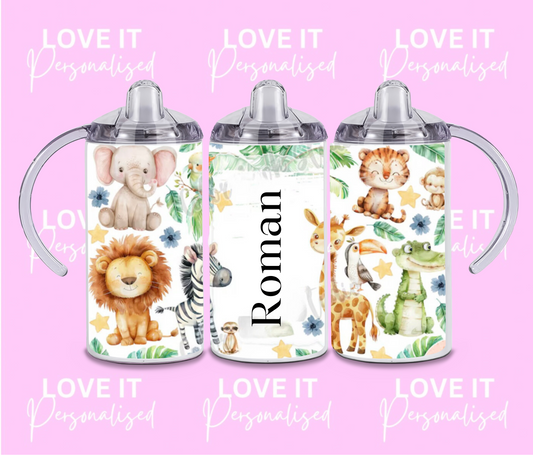 Personalised Children's Safari Sippy Cup (two Lids)